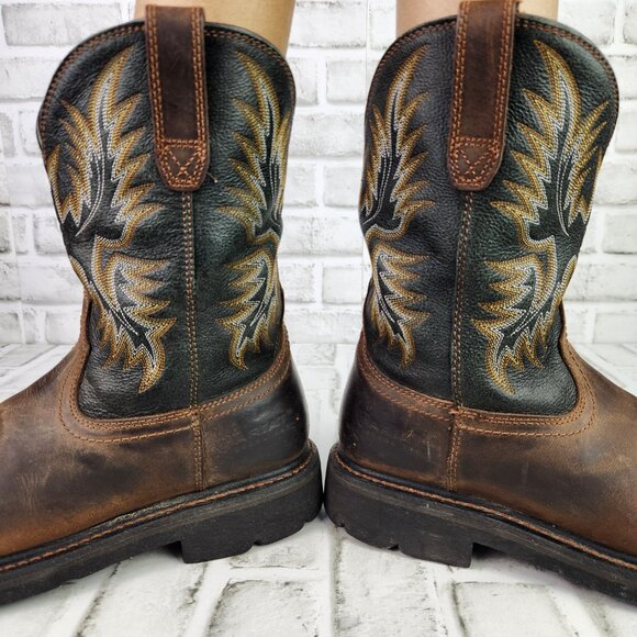 Ariat Sierra Steel Toe Men's Size 9 D Brown Leather Western Wide Square Toe Boot - Picture 4 of 11